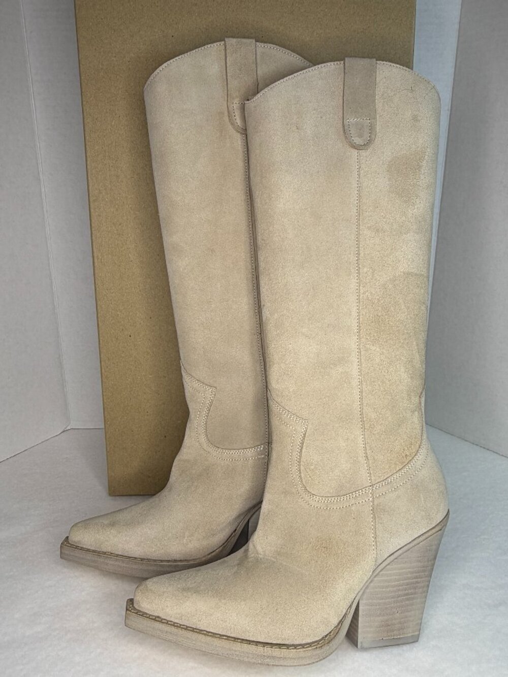 Catarina Martins Demi Suede High Boots Women 6 EU 36 White Western Knee Tall NIB